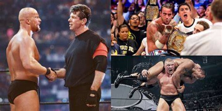 Steve Austin shaking hands with Vince McMahon. 