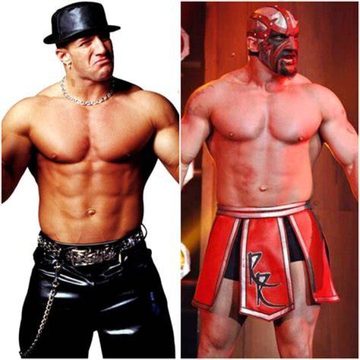 TNA Impact wrestler Rellik with and without a mask