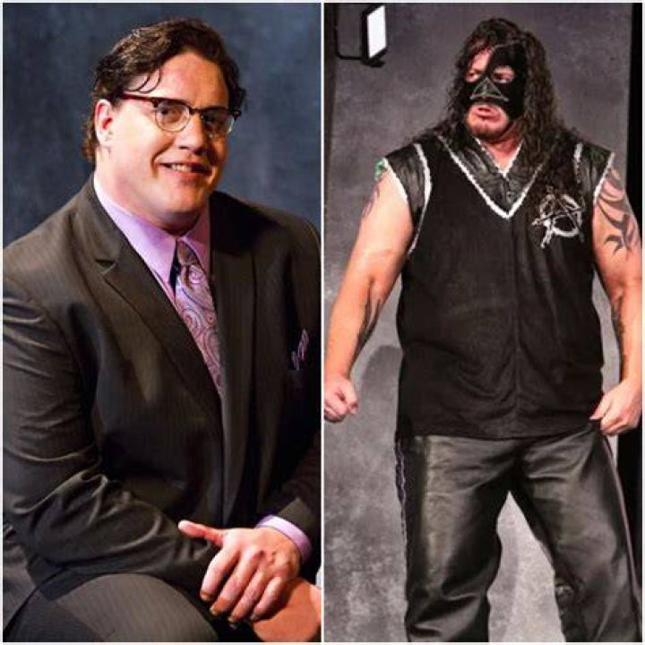 TNA wrestler Abyss with and without a mask