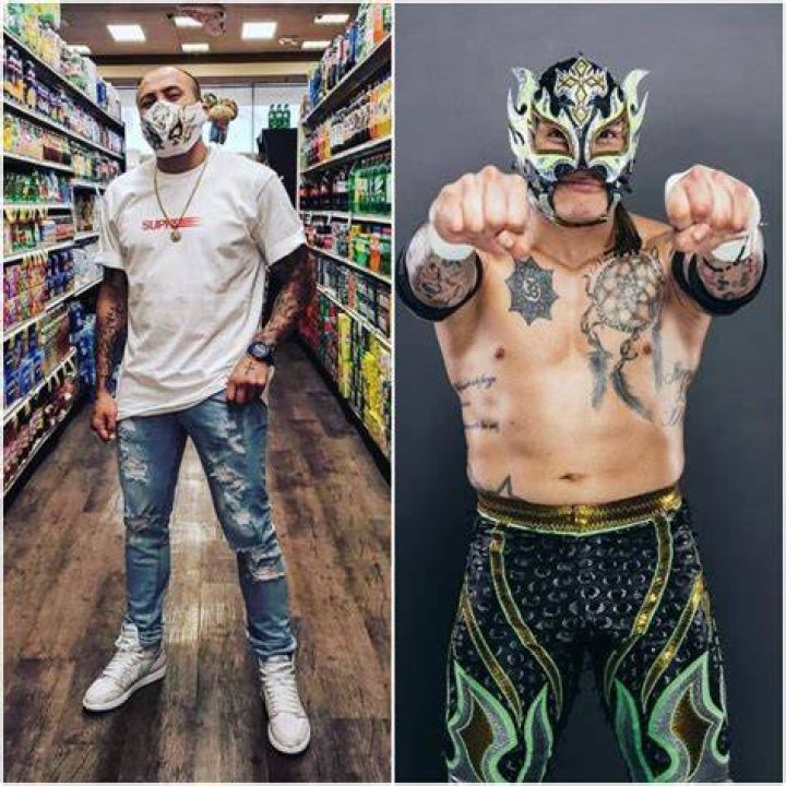 TNA wrestler Rey Fenix with and without a mask
