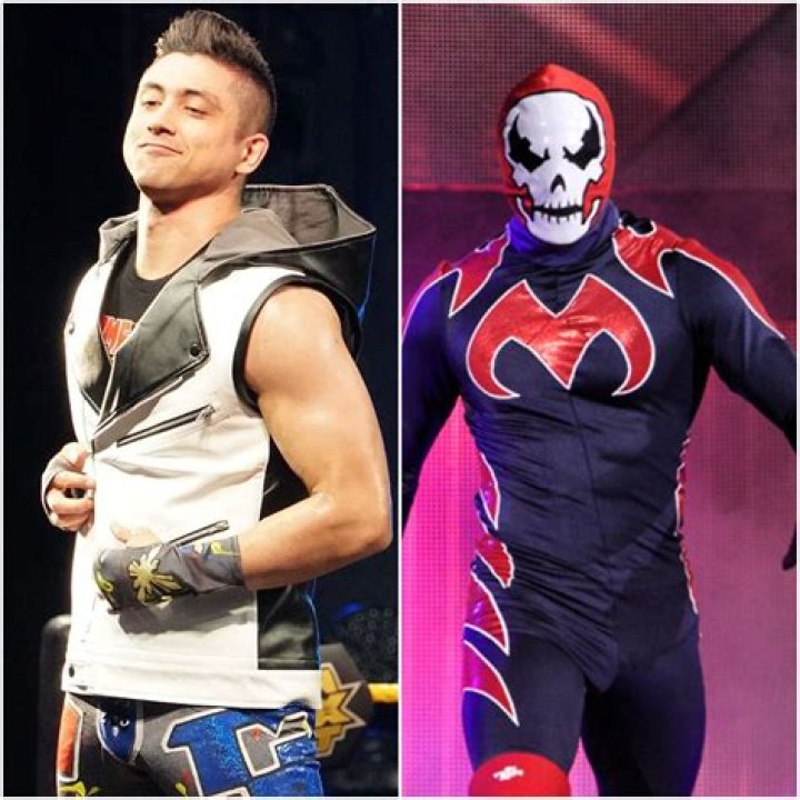 TNA wrestler TJ Perkins and Manik with and without a mask