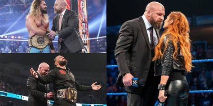 Triple H with Seth Rollins and Randy Orton in WWE